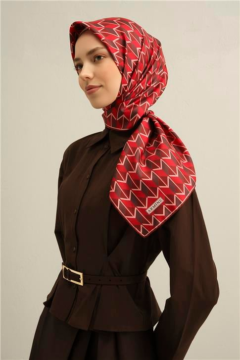 Armine Geometrik Desenli Saf İpek Twill Eşarp 9309D 85