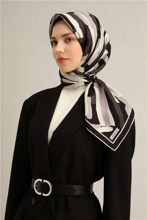 Armine Geometrik Desenli Saf İpek Twill Eşarp 9303D 84