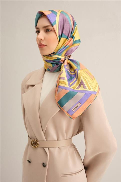Armine Geometrik Desenli Saf İpek Twill Eşarp 9336D 54