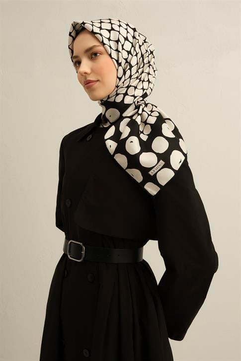 Armine Geometrik Desenli Saf İpek Twill Eşarp 9354D 80