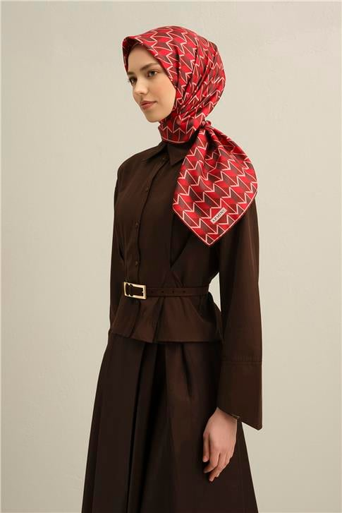 Armine Geometrik Desenli Saf İpek Twill Eşarp 9309D 85