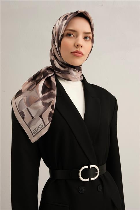 Armine Geometrik Desenli Saf İpek Twill Eşarp 9329D 85
