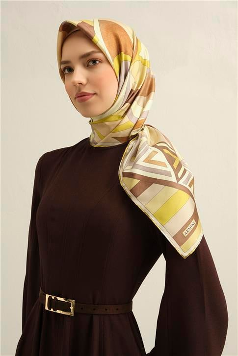Armine Geometrik Desenli Saf İpek Twill Eşarp 9336D 38