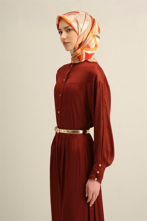 Armine Geometrik Desenli Saf İpek Twill Eşarp 9336D 05