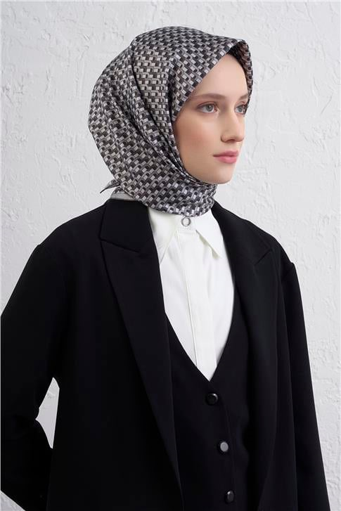 Armine Geometrik Desenli Saf İpek Twill Eşarp 9417D 02