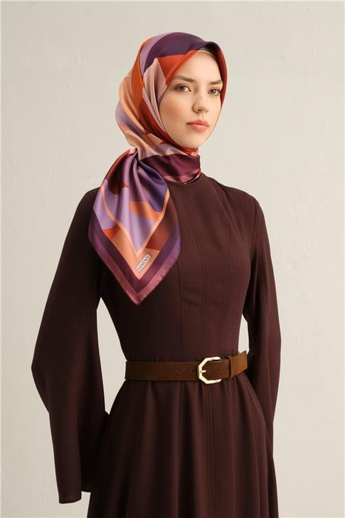 Armine Geometrik Desenli Saf İpek Twill Eşarp 9331D 50