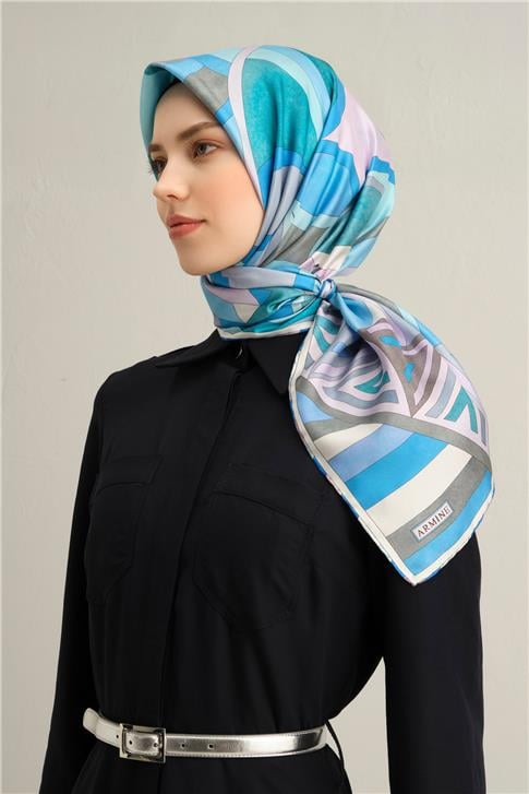 Armine Geometrik Desenli Saf İpek Twill Eşarp 9336D 32