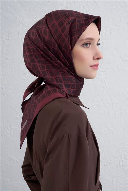 Armine Geometrik Desenli Saf İpek Twill Eşarp 9438D 54