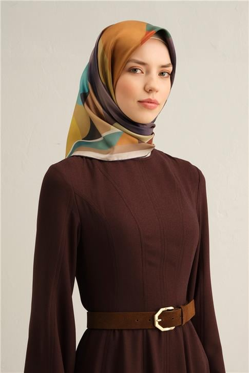 Armine Geometrik Desenli Saf İpek Twill Eşarp 9331D 04