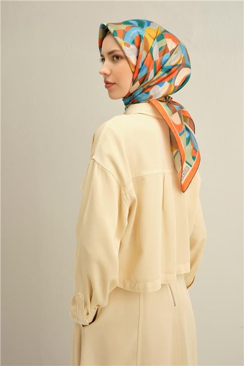Armine Geometrik Desenli Saf İpek Twill Eşarp 9329D 84