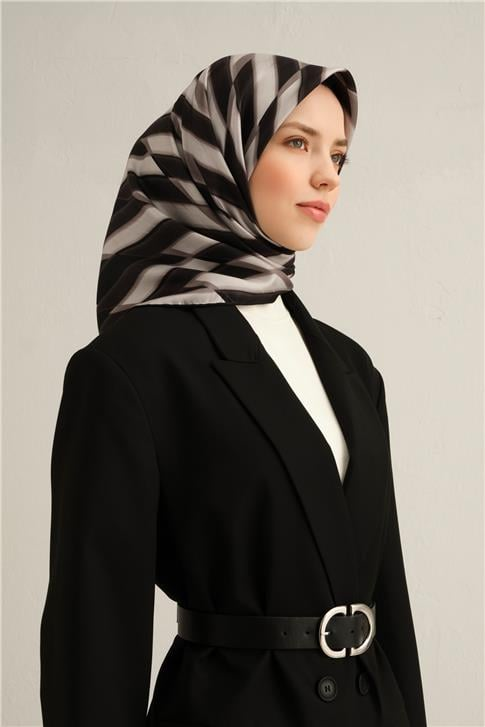 Armine Geometrik Desenli Saf İpek Twill Eşarp 9325D 80