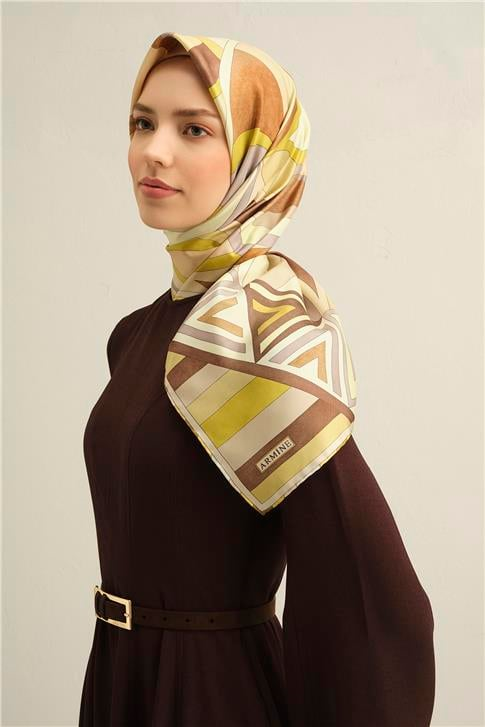 Armine Geometrik Desenli Saf İpek Twill Eşarp 9336D 38