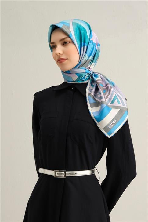 Armine Geometrik Desenli Saf İpek Twill Eşarp 9336D 32