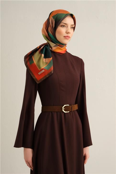 Armine Geometrik Desenli Saf İpek Twill Eşarp 9331D 83