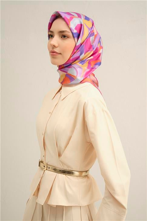 Armine Geometrik Desenli Saf İpek Twill Eşarp 9329D 32