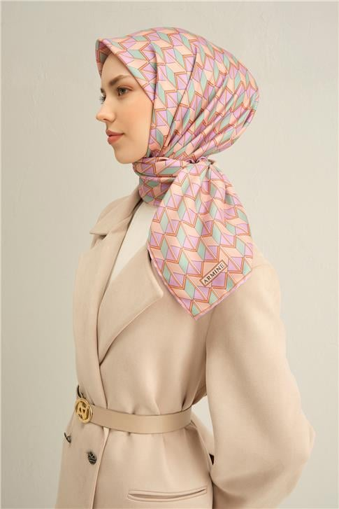 Armine Geometrik Desenli Saf İpek Twill Eşarp 9309D 34