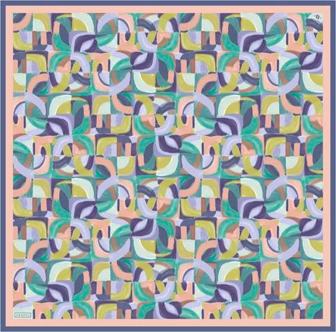 Armine Geometrik Desenli Saf İpek Twill Eşarp 9329D 05