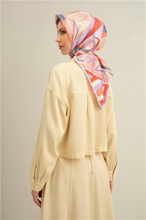 Armine Geometrik Desenli Saf İpek Twill Eşarp 9336D 35