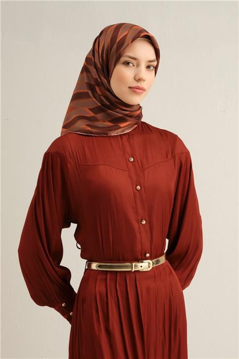 Armine Geometrik Desenli Saf İpek Twill Eşarp 9325D 24