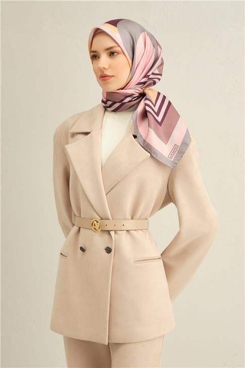 Armine Geometrik Desenli Saf İpek Twill Eşarp 9313D 83