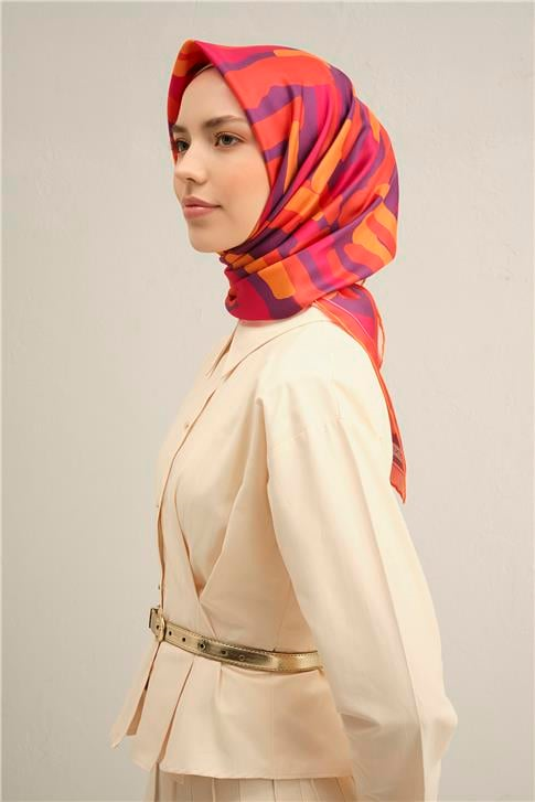 Armine Geometrik Desenli Saf İpek Twill Eşarp 9303D 54