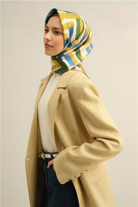 Armine Geometrik Desenli Saf İpek Twill Eşarp 9303D 01