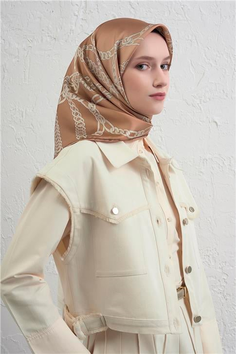 Armine Geometrik Desenli Saf İpek Twill Eşarp 9427D 32