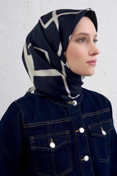 Armine Geometrik Desenli Saf İpek Twill Eşarp 9441D 03