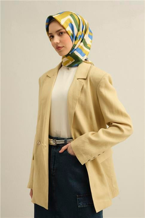 Armine Geometrik Desenli Saf İpek Twill Eşarp 9303D 01