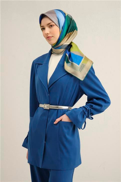 Armine Geometrik Desenli Saf İpek Twill Eşarp 9331D 05