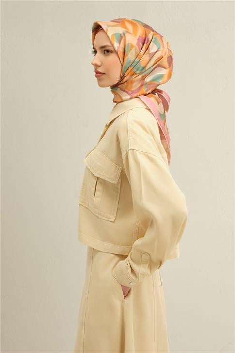 Armine Geometrik Desenli Saf İpek Twill Eşarp 9329D 34