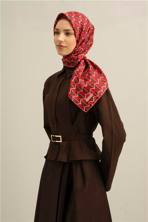 Armine Geometrik Desenli Saf İpek Twill Eşarp 9309D 85