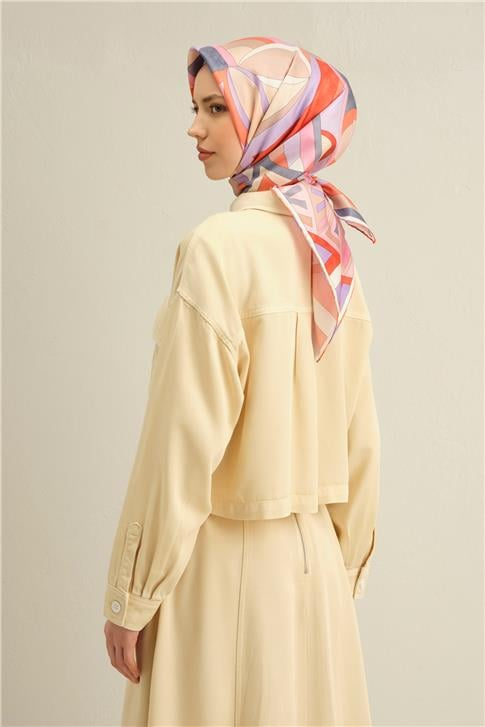 Armine Geometrik Desenli Saf İpek Twill Eşarp 9336D 35