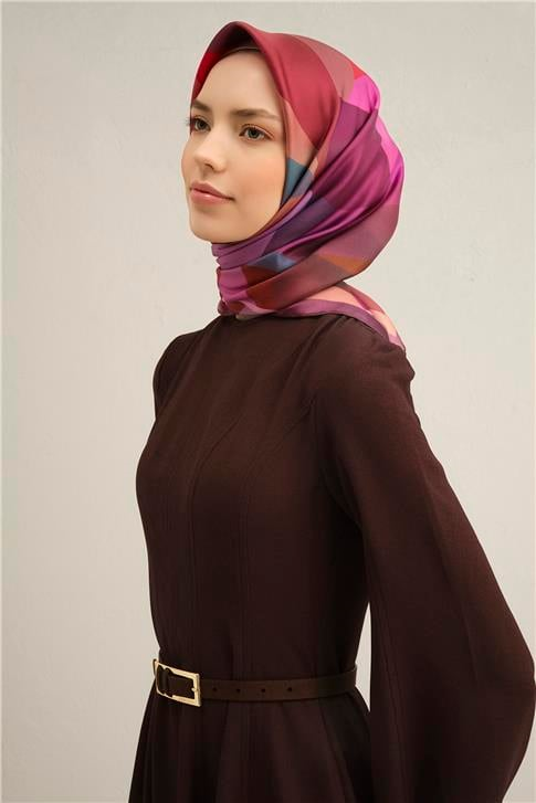 Armine Geometrik Desenli Saf İpek Twill Eşarp 9331D 31