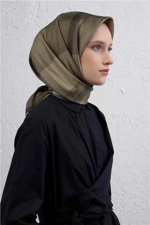 Armine Geometrik Desenli Saf İpek Twill Eşarp 9418D 34