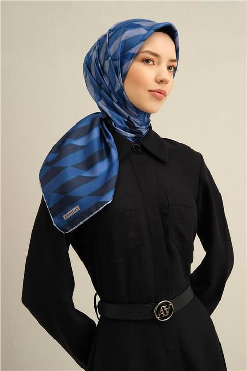Armine Geometrik Desenli Saf İpek Twill Eşarp 9325D 85