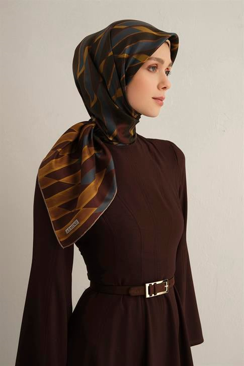 Armine Geometrik Desenli Saf İpek Twill Eşarp 9325D 21