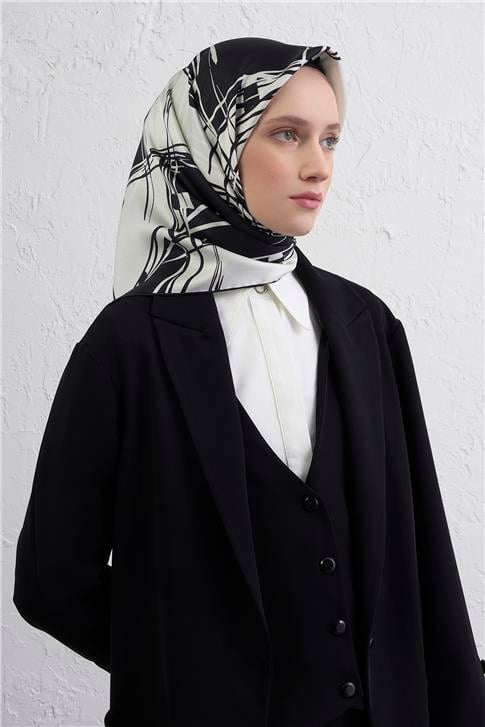 Armine Geometrik Desenli Saf İpek Twill Eşarp 9442D 01