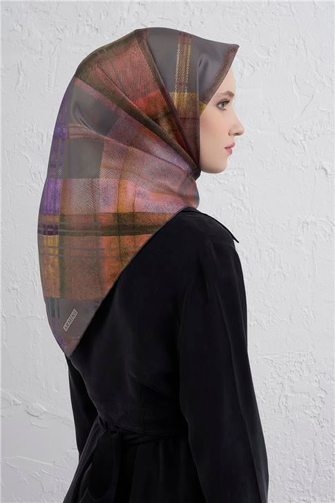 Armine Geometrik Desenli Saf İpek Twill Eşarp 9424D 06