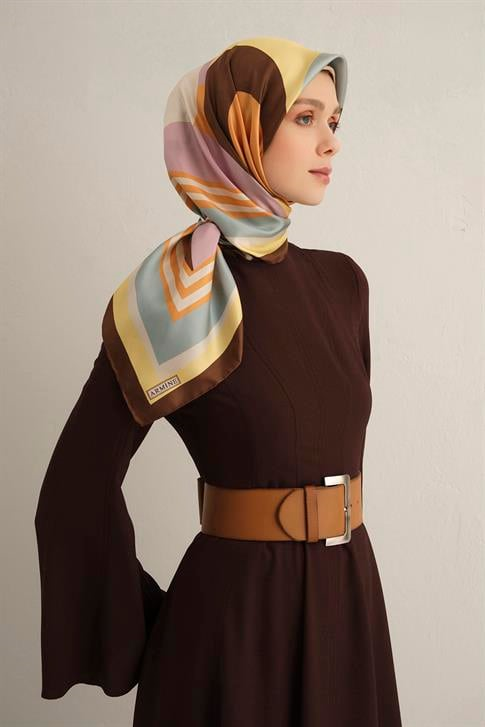 Armine Geometrik Desenli Saf İpek Twill Eşarp 9313D 81