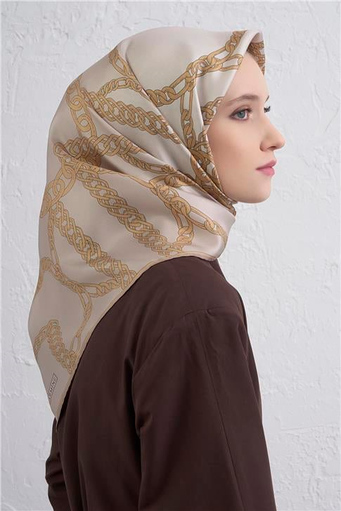 Armine Geometrik Desenli Saf İpek Twill Eşarp 9427D 05