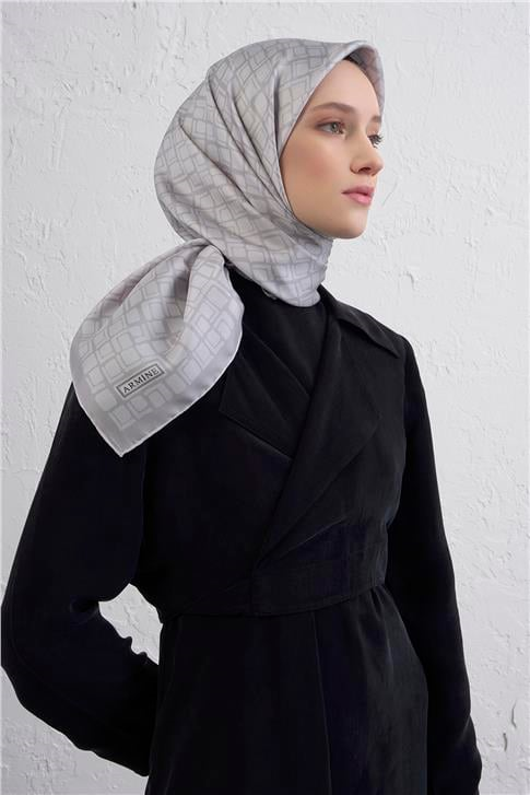 Armine Geometrik Desenli Saf İpek Twill Eşarp 9438D 58