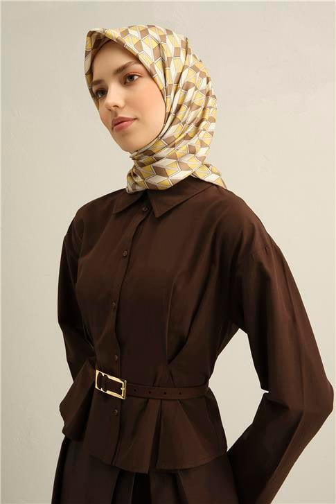 Armine Geometrik Desenli Saf İpek Twill Eşarp 9309D 33