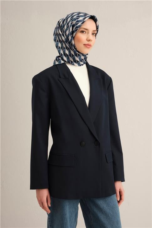 Armine Geometrik Desenli Saf İpek Twill Eşarp 9309D 87