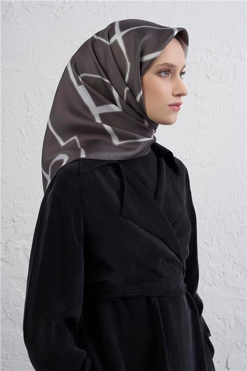 Armine Geometrik Desenli Saf İpek Twill Eşarp 9441D 06