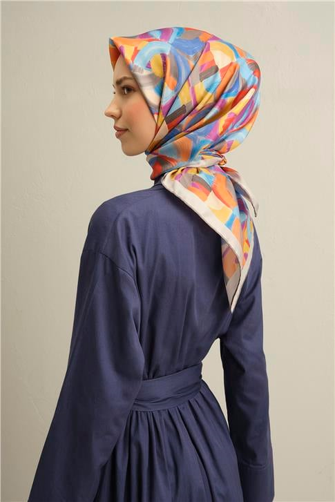 Armine Geometrik Desenli Saf İpek Twill Eşarp 9329D 01