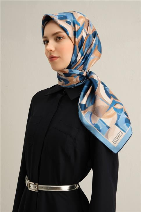 Armine Geometrik Desenli Saf İpek Twill Eşarp 9329D 83