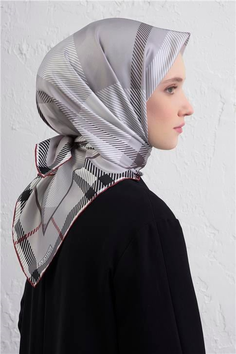 Armine Geometrik Desenli Saf İpek Twill Eşarp 9418D 80