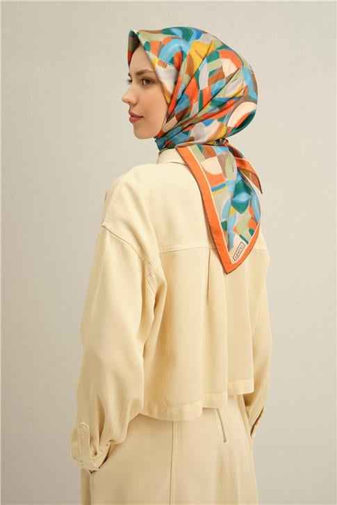 Armine Geometrik Desenli Saf İpek Twill Eşarp 9329D 84