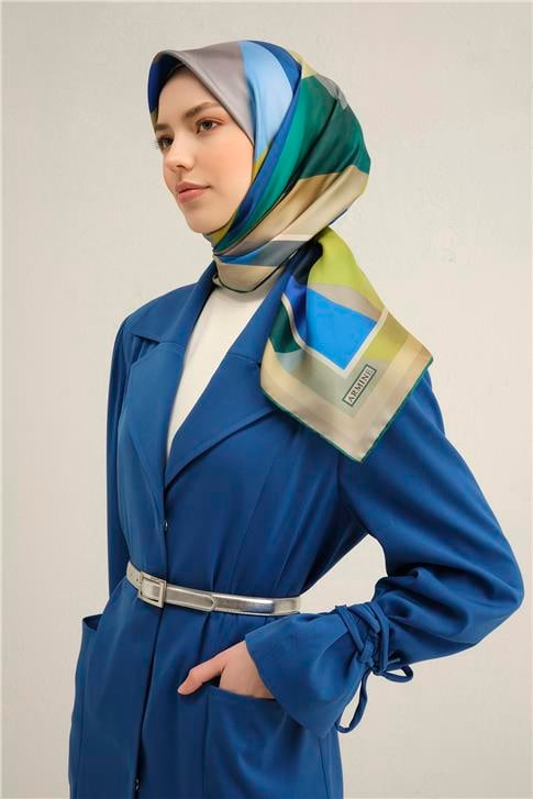 Armine Geometrik Desenli Saf İpek Twill Eşarp 9331D 05